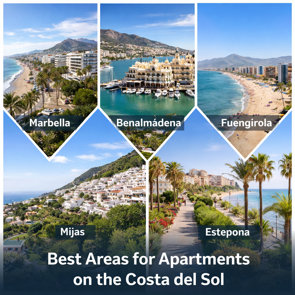 best areas for apartments Costa del Sol Marbella Benalmadena Fuengirola Mijas Estepona