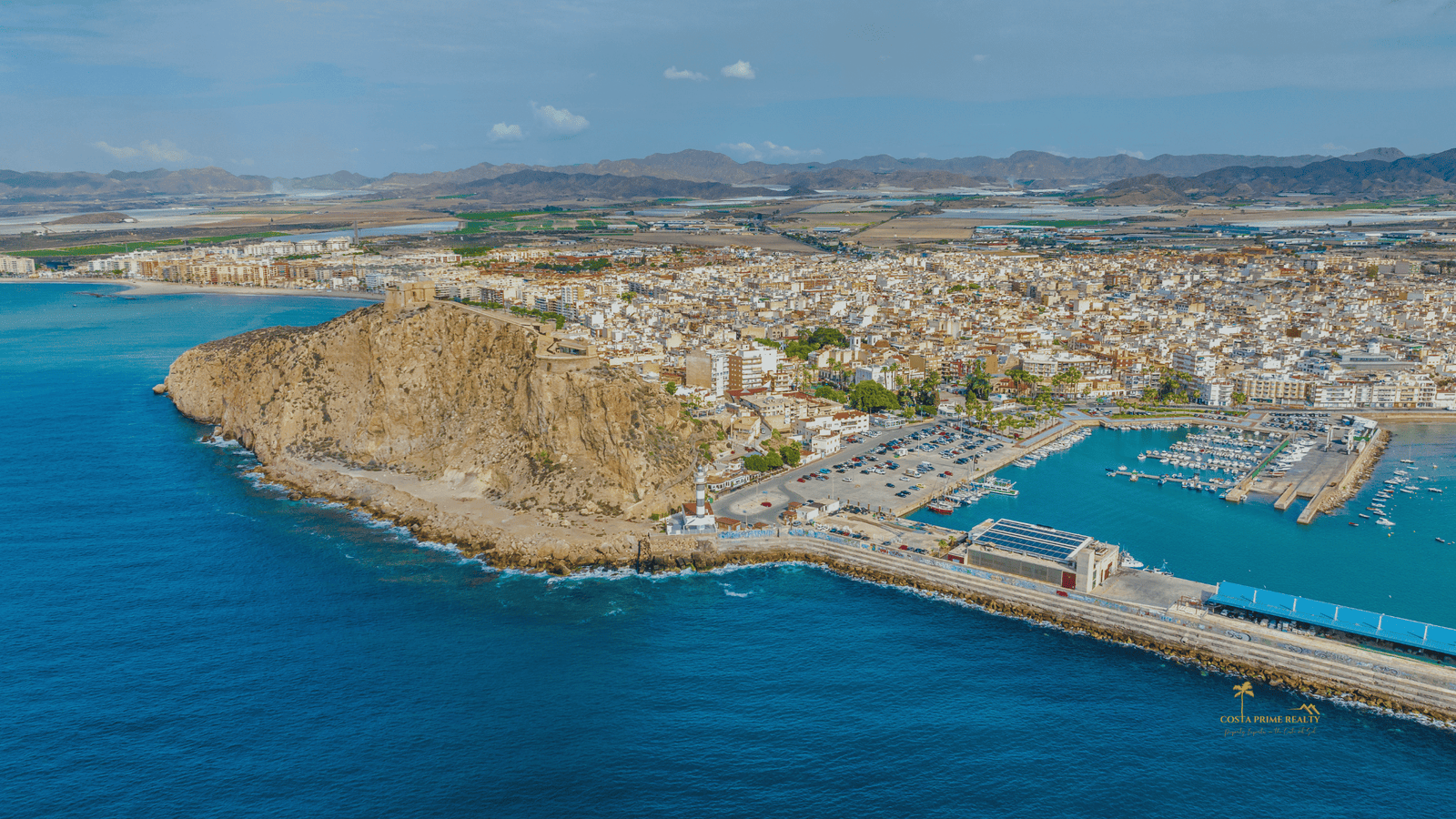 Murcia coastal city and marina aerial view Costa Calida Spain
