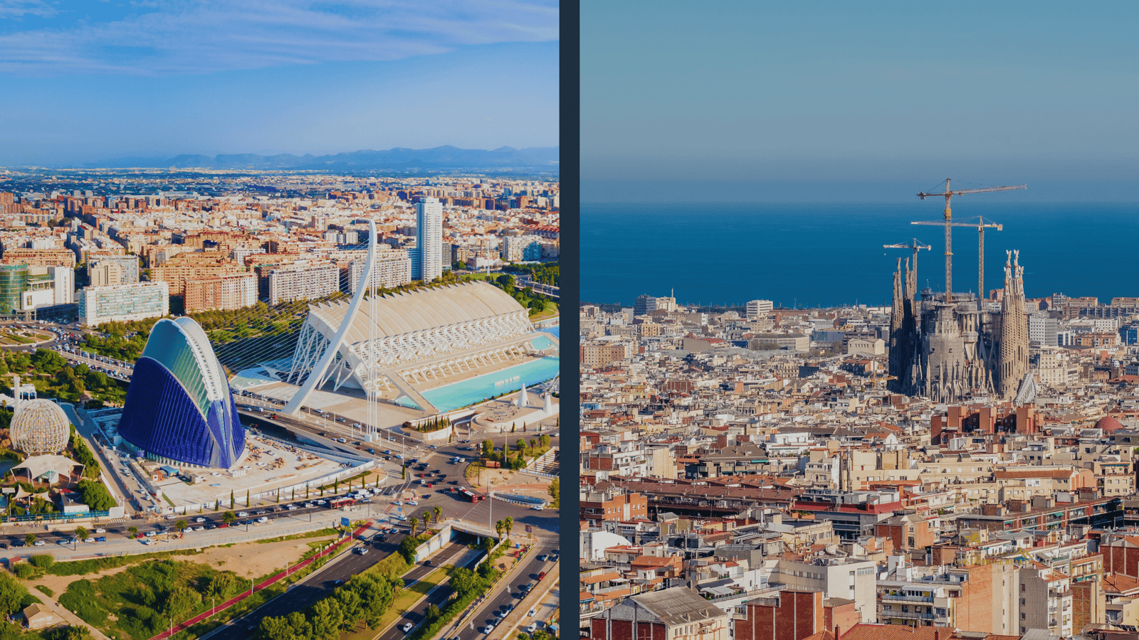 Valencia City of Arts and Sciences and Barcelona skyline Spain