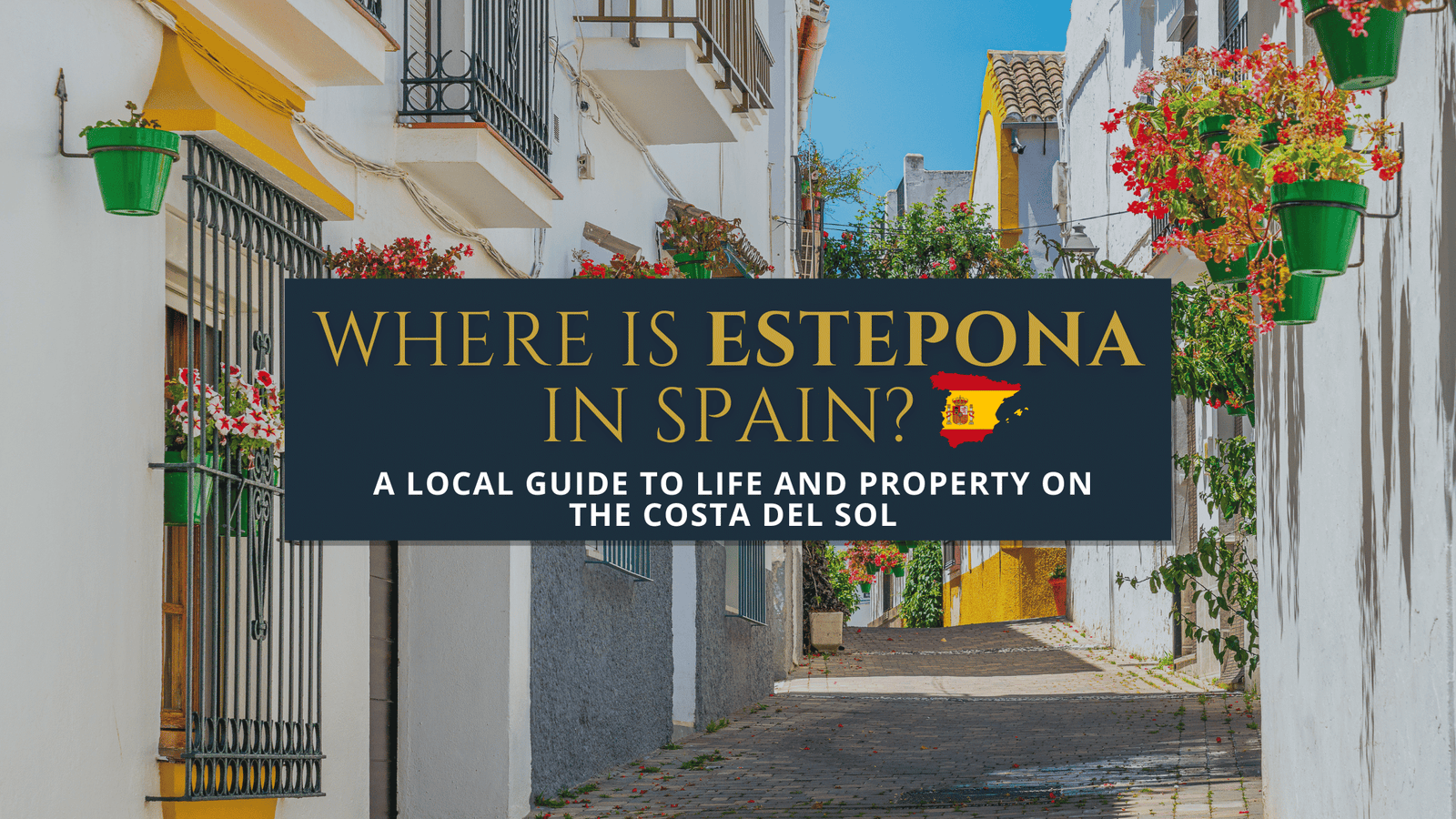 Street in Estepona Old Town on the Costa del Sol with white houses and flowers