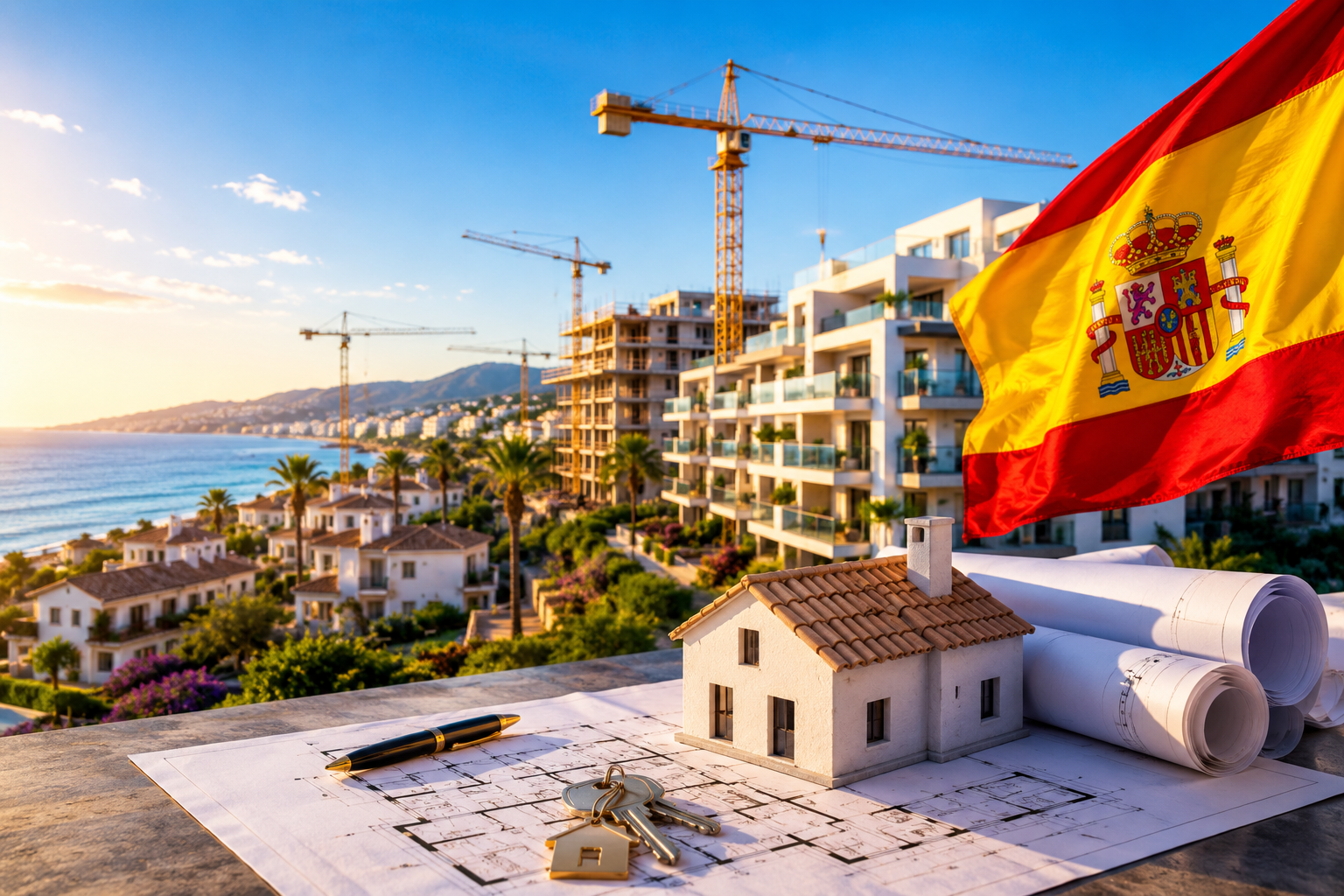 Modern residential development on the Costa del Sol illustrating Spain's €7 billion Housing Plan, affordable housing construction, property investment and housing market growth.
